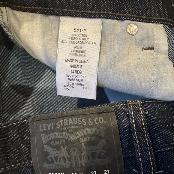 Levi's 511 Denim Slim Fit Boys Dark Blue Jeans Size 14 Reg 27/27 Be School Ready - Picture 2 of 5